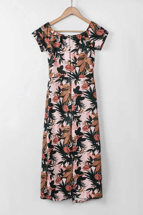 Print Off Shoulder Slit Bodycon Midi Dress